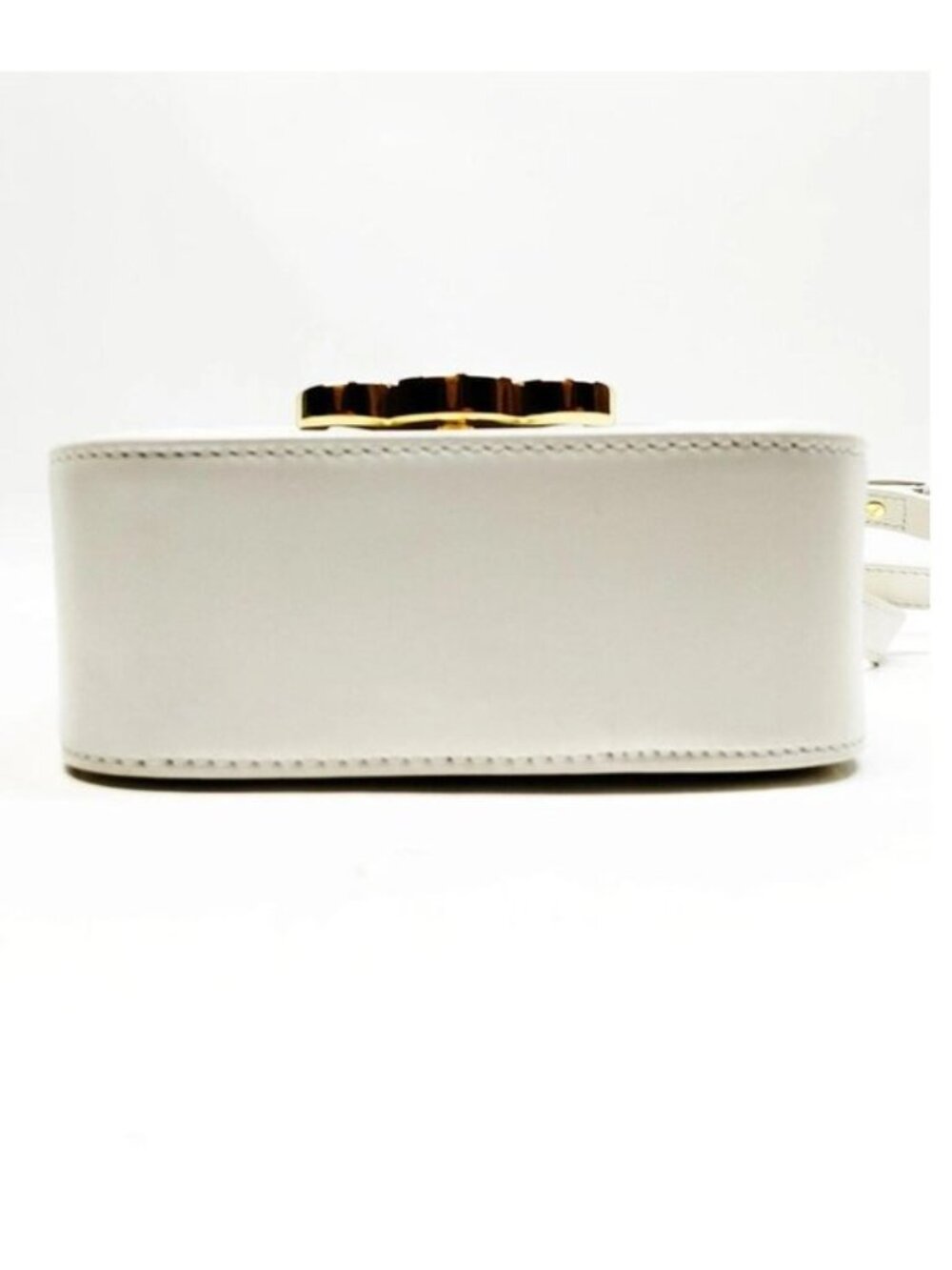 Authentic Celine Triomphe Small Shoulder Bag White Leather Gold Logo Crossbody - Picture 6 of 16